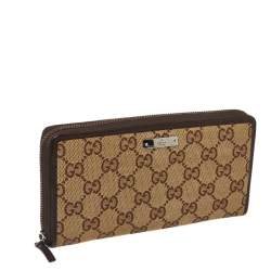 مملوكة مسبقًا Gucci Beige/Ebony GG Canvas and Leather Zip Around Wallet