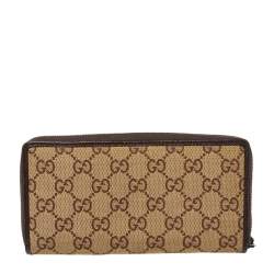 مملوكة مسبقًا Gucci Beige/Ebony GG Canvas and Leather Zip Around Wallet