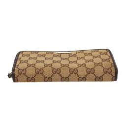 مملوكة مسبقًا Gucci Beige/Ebony GG Canvas and Leather Zip Around Wallet