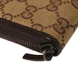 مملوكة مسبقًا Gucci Beige/Ebony GG Canvas and Leather Zip Around Wallet