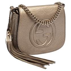 Pre Owned حقيبة كروس غوتشي سوهو سلسلة جلد ذهبي ميتاليك