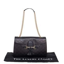 مملوكة مسبقًا Gucci Black Guccissima Leather Medium Emily Shoulder Bag
