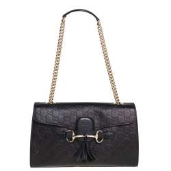 مملوكة مسبقًا Gucci Black Guccissima Leather Medium Emily Shoulder Bag