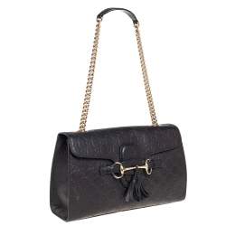 مملوكة مسبقًا Gucci Black Guccissima Leather Medium Emily Shoulder Bag