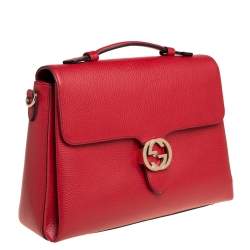 مملوكة مسبقًا Gucci Red Leather Dollar Interlocking G Top Handle Bag