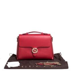 مملوكة مسبقًا Gucci Red Leather Dollar Interlocking G Top Handle Bag