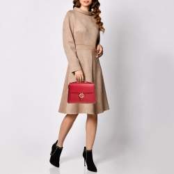 مملوكة مسبقًا Gucci Red Leather Dollar Interlocking G Top Handle Bag