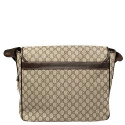 Pre Owned Gucci Beige/Ebony GG Supreme Canvas and Leather Messenger Diaper Bag