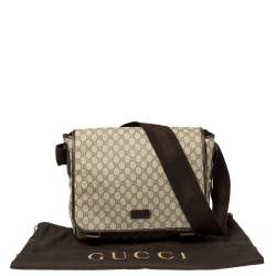 Pre Owned Gucci Beige/Ebony GG Supreme Canvas and Leather Messenger Diaper Bag
