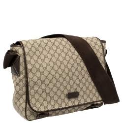Pre Owned Gucci Beige/Ebony GG Supreme Canvas and Leather Messenger Diaper Bag