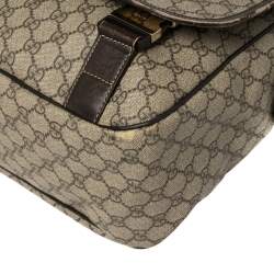 Pre Owned Gucci Beige/Ebony GG Supreme Canvas and Leather Messenger Diaper Bag