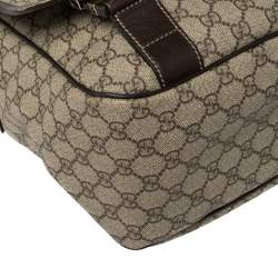 Pre Owned Gucci Beige/Ebony GG Supreme Canvas and Leather Messenger Diaper Bag