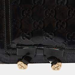 Pre Owned Gucci Black GG Patent Leather Flap Chain Clutch