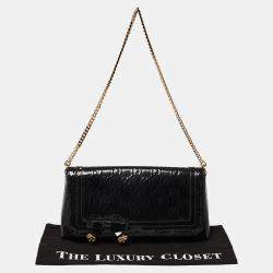Pre Owned Gucci Black GG Patent Leather Flap Chain Clutch