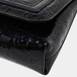 Pre Owned Gucci Black GG Patent Leather Flap Chain Clutch
