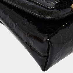 Pre Owned Gucci Black GG Patent Leather Flap Chain Clutch