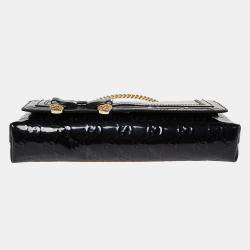 Pre Owned Gucci Black GG Patent Leather Flap Chain Clutch
