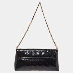 Pre Owned Gucci Black GG Patent Leather Flap Chain Clutch
