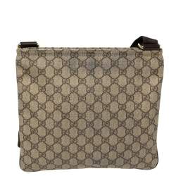 Pre Owned Gucci Beige GG Supreme Canvas Flat Messenger Bag