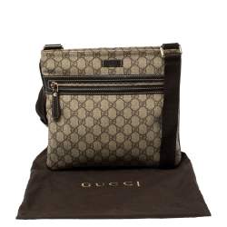 Pre Owned Gucci Beige GG Supreme Canvas Flat Messenger Bag