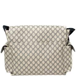 Pre Owned Gucci Beige/Blue GG Supreme Canvas Messenger Diaper Bag 