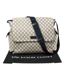 Pre Owned Gucci Beige/Blue GG Supreme Canvas Messenger Diaper Bag 