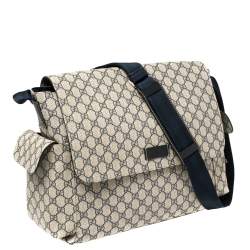 Pre Owned Gucci Beige/Blue GG Supreme Canvas Messenger Diaper Bag 