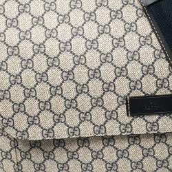 Pre Owned Gucci Beige/Blue GG Supreme Canvas Messenger Diaper Bag 