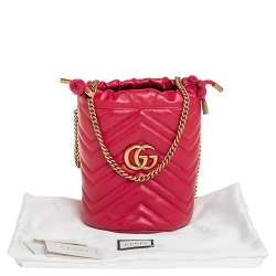 Pre Owned Gucci Red Matelasse Leather Mini GG Marmont Torchon Bucket Bag      