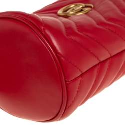 Pre Owned Gucci Red Matelasse Leather Mini GG Marmont Torchon Bucket Bag      
