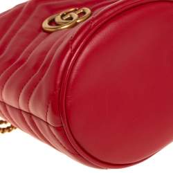 Pre Owned Gucci Red Matelasse Leather Mini GG Marmont Torchon Bucket Bag      