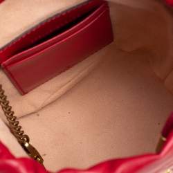 Pre Owned Gucci Red Matelasse Leather Mini GG Marmont Torchon Bucket Bag      