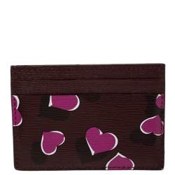Pre Owned Gucci Burgundy Leather Heartbeat Print Card Holder