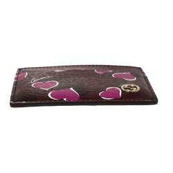 Pre Owned Gucci Burgundy Leather Heartbeat Print Card Holder