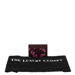 Pre Owned Gucci Burgundy Leather Heartbeat Print Card Holder