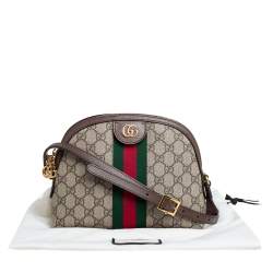 Pre Owned Gucci Beige/Ebony GG Supreme Canvas and Leather Small Ophidia Crossbody Bag