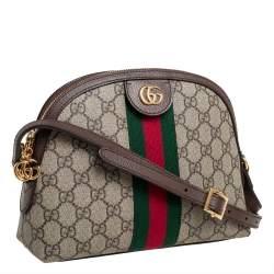 Pre Owned Gucci Beige/Ebony GG Supreme Canvas and Leather Small Ophidia Crossbody Bag