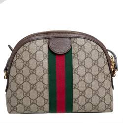 Pre Owned Gucci Beige/Ebony GG Supreme Canvas and Leather Small Ophidia Crossbody Bag