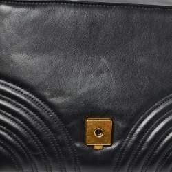 Pre Owned Gucci Black Matelasse Leather Small GG Marmont Top Handle Bag