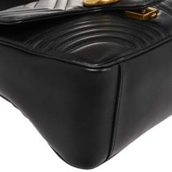 Pre Owned Gucci Black Matelasse Leather Small GG Marmont Top Handle Bag