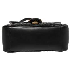 Pre Owned Gucci Black Matelasse Leather Small GG Marmont Top Handle Bag