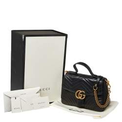 Pre Owned Gucci Black Matelasse Leather Small GG Marmont Top Handle Bag