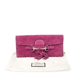 Pre Owned Gucci Fuchsia Suede Crystal Horsebit Broadway Clutch
