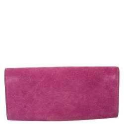 Pre Owned Gucci Fuchsia Suede Crystal Horsebit Broadway Clutch