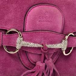 Pre Owned Gucci Fuchsia Suede Crystal Horsebit Broadway Clutch
