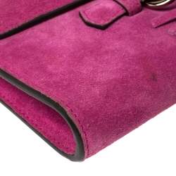 Pre Owned Gucci Fuchsia Suede Crystal Horsebit Broadway Clutch