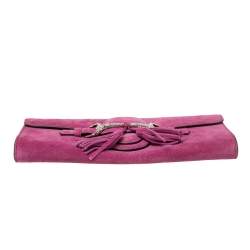 Pre Owned Gucci Fuchsia Suede Crystal Horsebit Broadway Clutch
