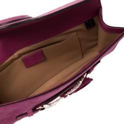 Pre Owned Gucci Fuchsia Suede Crystal Horsebit Broadway Clutch