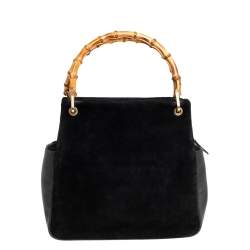 Gucci Black Suede And Leather Bamboo Tote