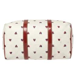 Pre Owned Gucci Red/White Coated Canvas and Patent Leather Medium Heart Joy Boston Bag